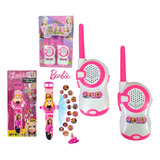 Relógio Infantil Projeta 24 Imagens + Walkie-talkies Barbie