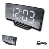 Relógio Led Digital Despertador Curvado Espelhado Moderno