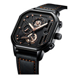 Relógio Masculino Casual Luxo Cronógrafo Pulseira Em Couro Sintético Cor Da Correia Preto Cor Do Bisel Preto Cor Do Fundo Preto