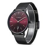 Relógio Masculino Casual Ultra Fino Original Curren Metálico Cor Do Bisel Preto