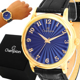 Relógio Masculino Champion Couro Dourado Original Garantia