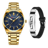 Relógio Masculino Curren Dourado Casual Luxo