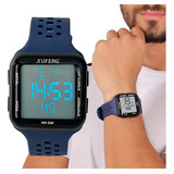 Relógio Masculino Digital Academia Resistente Água Esportivo Cor Do Bisel Azul Xf-346 Cor Do Fundo Cinza
