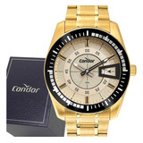 Relógio Masculino Dourado Condor Ouro 18k + Carteira Brinde 