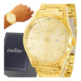 Relógio Masculino Dourado Condor Ouro 18k + Carteira Brinde