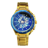 Relógio Masculino Dourado Luxo Inox Automatico
