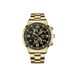 Relógio Masculino E Feminino Deyros Pulseira Inox Dourado