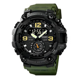 Relógio Masculino Esportivo Skmei 1637 Verde Camuflado . Top Correia Verde-escuro Bisel Preto Fundo Preto