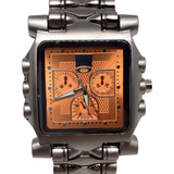 Relógio Masculino Minute Machine Vermelho Pulseira De Aço Correia Prateado Bisel Prateado Fundo Laranja