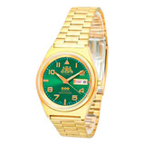 Relógio Masculino Oremte Com Marcador De Data Prova D'água Cor Da Correia Dourado/verde