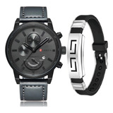 Relógio Masculino Original Curren Esportivo + Pulseira Metal Cor Da Correia Cinza-escuro Cor Do Bisel Cinza-escuro Cor Do Fundo Cinza-escuro