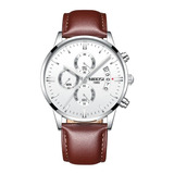 Relógio Masculino Pulso Nibosi 2309 Pulseira De Couro Marrom
