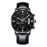 Relógio Masculino Pulso Nibosi 2309 Pulseira De Couro Preto
