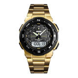 Relógio Masculino Skmei 1370 Anadigital Prova D'água Dourado