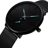 Relógio Masculino Social Minimalista Preto Ultra Fino Metal