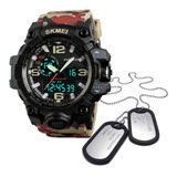 Relógio Masculino Tático Skmei 1251 + Colar Dog Tag Militar