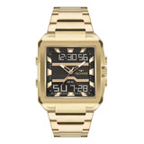 Relógio Masculino Technos Dourado Grande Prova D´agua Cor Do Fundo Preto