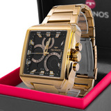 Relógio Masculino Technos Dourado Quadrado Bonito Garantia 