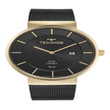 Relógio Masculino Technos Slim Preto Garantia 1 Ano Cor Da Correia Preto Cor Do Bisel Dourado