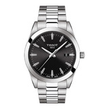Relógio Masculino Tissot T1274101105100 Gentleman Safira Cor Da Correia Prateado Cor Do Bisel Prateado Cor Do Fundo Preto
