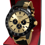 Relógio Mondaine Masculino Cronógrafo Militar Camuflado Cor Do Bisel Preto Cor Do Fundo Dourado