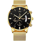Relógio Nibosi Masculino Dourado Pulseira Malha De Aço 2309