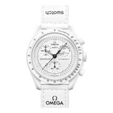 Relogio Omega Swatch Misson To The Moonphase Branco Snoopy