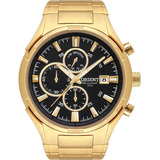 Relógio Orient Masculino Dourado A Prova D'água Cronógrafo Cor Do Fundo Preto