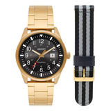 Relógio Orient Masculino Dourado Solar+pulseira Mgss1254
