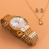 Relógio Original Feminino Champion Dourado Prova D´água Ouro Cor Da Correia Cn26171w Cor Do Fundo Branco/dourado