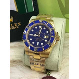 Relógio Rolex Submariner Dourado Azul 18k Com Caixa Manual