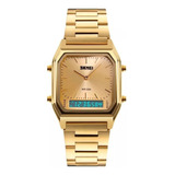 Relógio Skmei 1220 Dourado Anadigi Unissex Luz Alarm