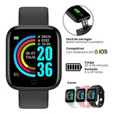 Relogio Smartwatch D20 Compativel Com iPhone Ios E Samsung Caixa Preto Pulseira Preto