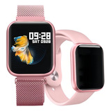 Relogio Smartwatch Inteligente P70 2 Pulseira Dupla Preto Cor Da Caixa Rosé Cor Da Pulseira Rose Cor Do Bisel Rose
