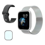 Relógio Smartwatch T80 Cinza 2 Pulseiras + Película Pulseira Cinza E Preto