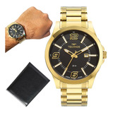 Relógio Technos Dourado Grande Analógico Masc Golf Ouro 18k 