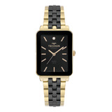 Relógio Technos Feminino Ceramic/saphire Dourado - 2035mzp/1 Correia Bicolor Bisel Preto