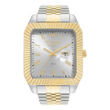 Relógio Technos Masculino Prova D'água 50m Com Calendário Cor Da Correia Bicolor Cor Do Bisel Dourado Cor Do Fundo Prateado