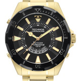 Relógio Technos Skydiver Professional 150 Metros Masculino Cor Da Correia Dourado Cor Do Bisel Preto Cor Do Fundo Preto