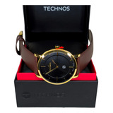 Relógio Technos Slin Masculino Dourado Pulseira Couro Marrom