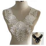 Renda Guipir Branca Floral Com Rosas 3d Gola Bordada Linda