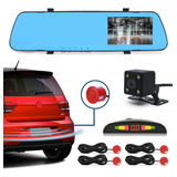 Retrovisor Tela + Câmera + Sensor Vermelho Voyage Quadrado