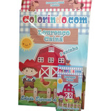 Revistinha Para Colorir + Giz + Solapa- Fazendinha - 20 Kits