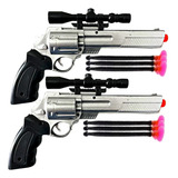 Revolver De Brinquedo Lança Dardos Cano Longo Cromado