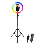 Ring Light 14 Polegadas Rgb Com Tripé Para Gravações E Lives
