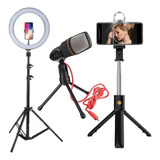 Ring Light 26cm Pro Usb Tripé 2m + Selfie Stick + Microfone