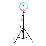 Ring Light Colorida Rgb 26cm Com Tripé Instagram Tik Tok