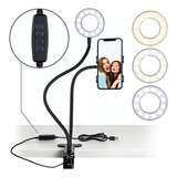 Ring Light Iluminador De Luz De Mesa Com Suporte P/ Celular