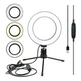 Ring Light Iluminador Selfie Makeup + Tripé De Mesa Luz Led 
