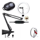 Ring Light Iluminador + Suporte Mesa Braço Articulado Garra